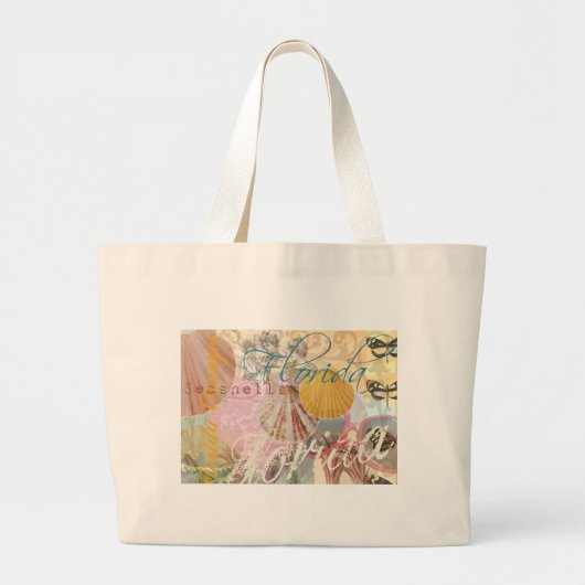 フロリダヴィンテージトラベルビーチシーシェルアート ラージトートバッグ (正面)