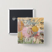 フロリダヴィンテージトラベルビーチシーシェルアート 缶バッジ (正面&裏面)