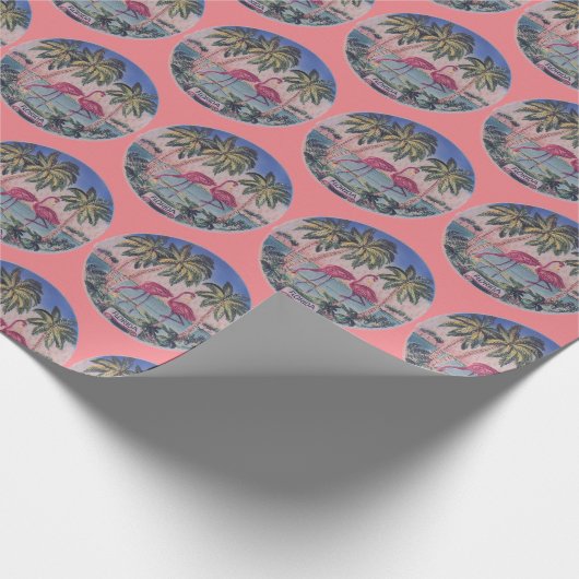 フロリダヴィンテージフラミンゴパターンピンク ラッピングペーパー (角)