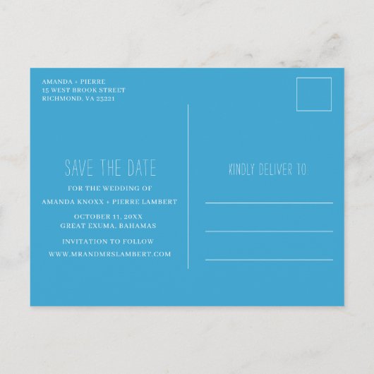 フロリダ予算ビーチ結婚式保存日付 案内ポストカード (裏面)