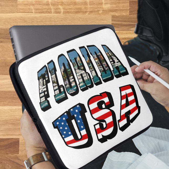 フロリダ写真と米国国旗の文字 ラップトップスリーブ (Florida Picture and USA Flag Text Laptop Sleeve)