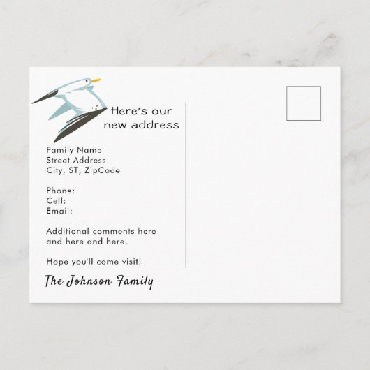 フロリダ州で2つのカモメが凍る新しい住所 案内ポストカード (裏面)