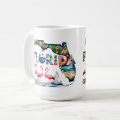 フロリダ州の地図トロピカルピンクフラミンゴ コーヒーマグカップ (正面左)
