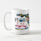 フロリダ州の地図トロピカルピンクフラミンゴ コーヒーマグカップ (左)