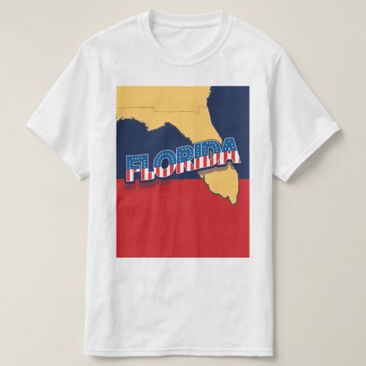 フロリダ州の星条旗マップ Tシャツ (デザイン正面)