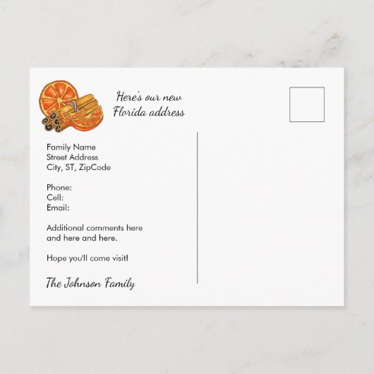 フロリダ州の祝日の新しい住所 案内ポストカード (裏面)