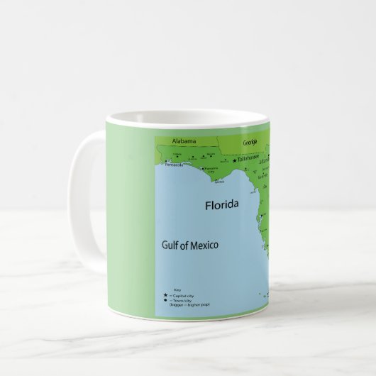 フロリダ州の米国の地図 – メキシコ湾 コーヒーマグカップ (正面左)