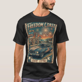 フロリダ州の自由な海岸 1776 レトロマッスルカー ビーチ Tシャツ