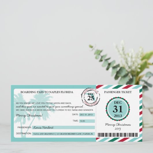 フロリダ州へのクリスマスプレゼント搭乗券 招待状 (スタンド正面)