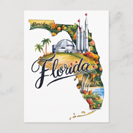 フロリダ州アメリカ合衆国水彩画州の形 ポストカード (正面)