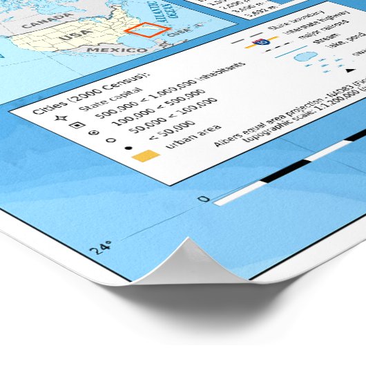 フロリダ州アメリカ州の地形図 ポスター (角)