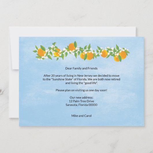 フロリダ州オレンジの花々が新しい住所を移動 案内状 (裏面)
