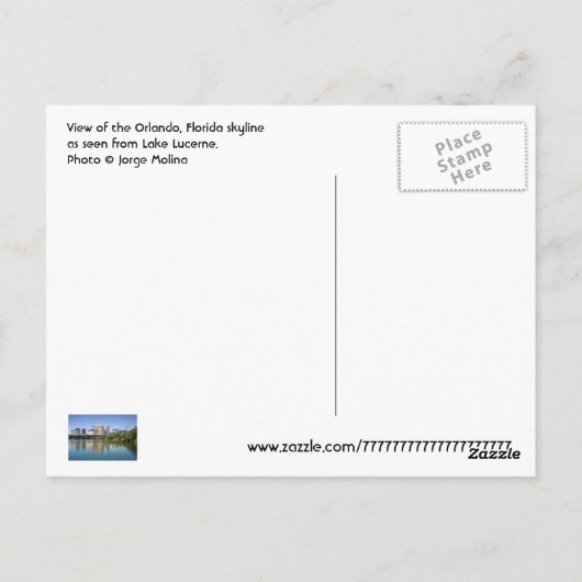 フロリダ州オーランド州ルセルニー湖から眺めた ポストカード (裏面)