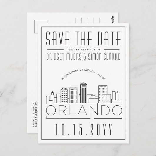 フロリダ州オーランド |スタイル設定されたスカイライン日付を保存 ポストカード (正面/裏面)