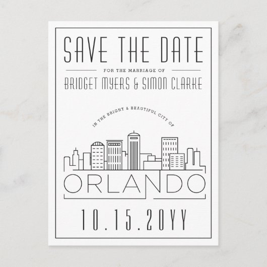 フロリダ州オーランド |スタイル設定されたスカイライン日付を保存 ポストカード (正面)