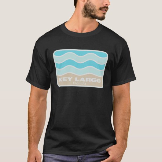 フロリダ州キーラルゴのレトロな波のビーチのお土産 Tシャツ (正面)