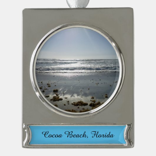 フロリダ州ココアビーチ シルバープレートバナーオーナメント (正面)