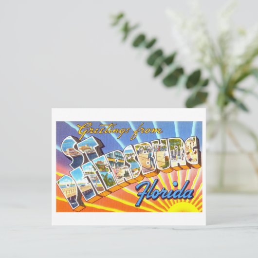 フロリダ州サンクトペテルブルクからのヴィンテージの挨拶 ポストカード (スタンド正面)