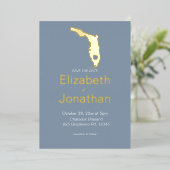 フロリダ州シルエットデスティネーションウェディング金ゴールド 箔招待状 (立ち正面)