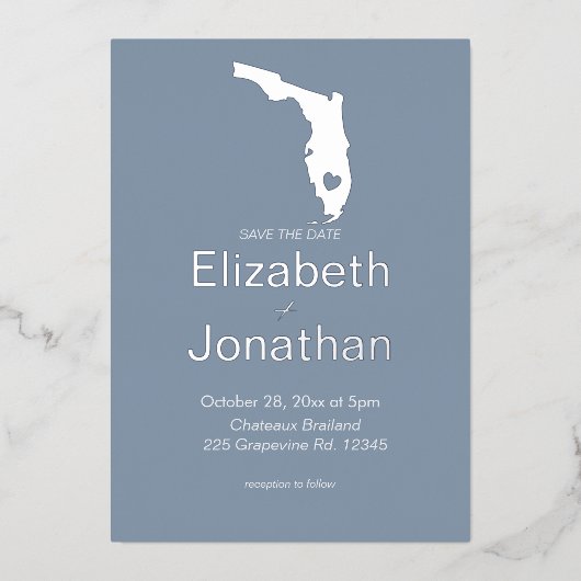 フロリダ州シルエットデスティネーションウェディング 箔招待状 (正面)