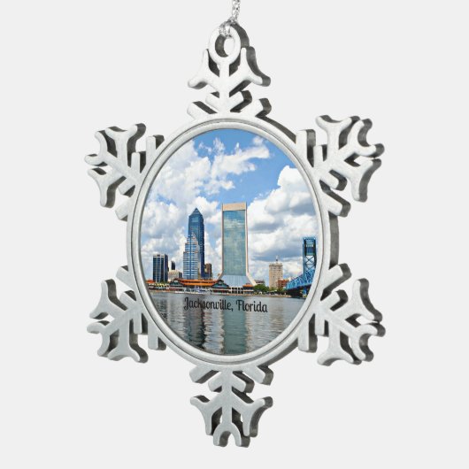 フロリダ州ジャクソンビルの街並み写真 スノーフレークピューターオーナメント (右)