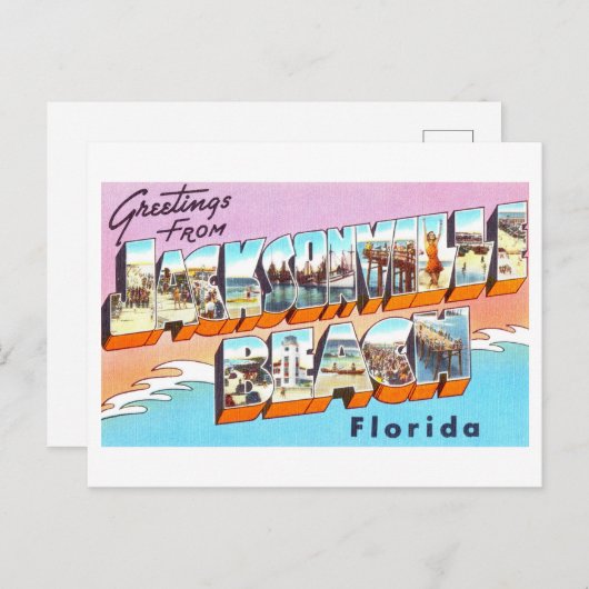 フロリダ州ジャクソンビルビーチからのヴィンテージの挨拶 ポストカード (正面/裏面)
