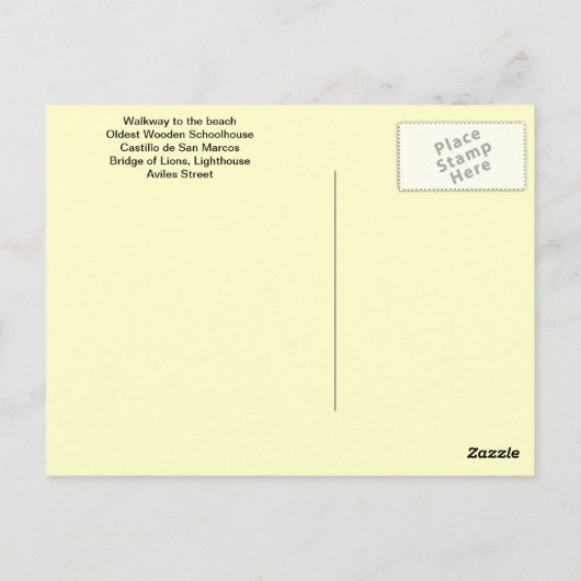 フロリダ州セントオーガスティンからのご挨拶 ポストカード (裏面)