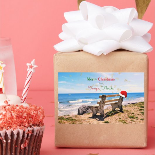 フロリダ州タンパからのメリークリスマス。 長方形シール (パーティー)