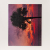フロリダ州ナポリのドラマチックなヤシの木の夕日 ジグソーパズル (縦)