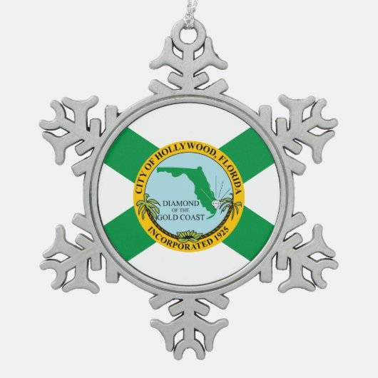 フロリダ州ハリウッド国旗 スノーフレークピューターオーナメント (正面)