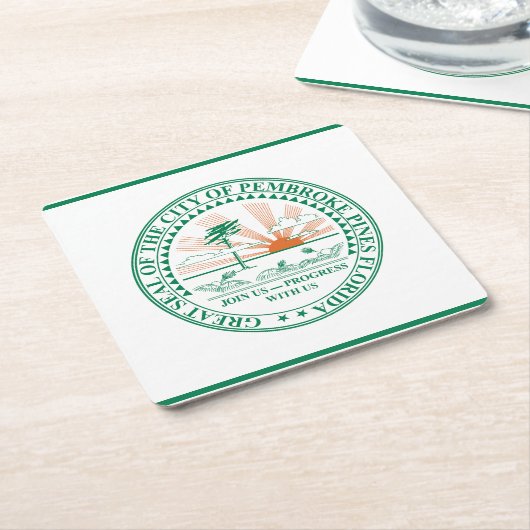 フロリダ州フォートペンブロークパインズ州旗 スクエアペーパーコースター (アングル)