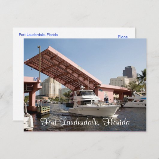 フロリダ州フォートローダーデール湾のピンクブリッジ ポストカード (正面/裏面)