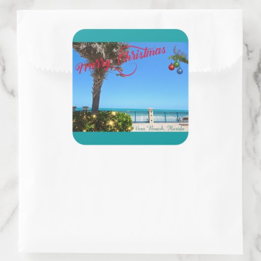 フロリダ州ベロビーチの海辺からクリスマスプレゼントです スクエアシール (バッグ)