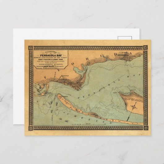 フロリダ州ペンサコーラのヴィンテージ地図 ポストカード (正面/裏面)