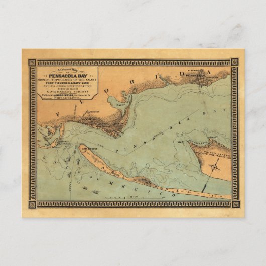 フロリダ州ペンサコーラのヴィンテージ地図 ポストカード (正面)