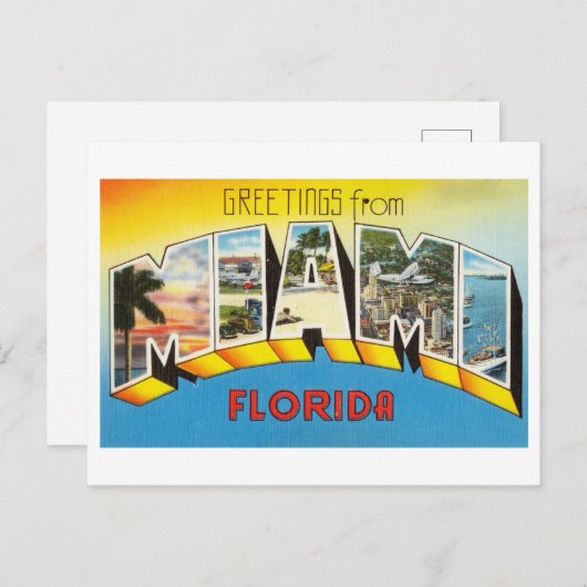 フロリダ州マイアミからのヴィンテージ挨拶 ポストカード (正面/裏面)