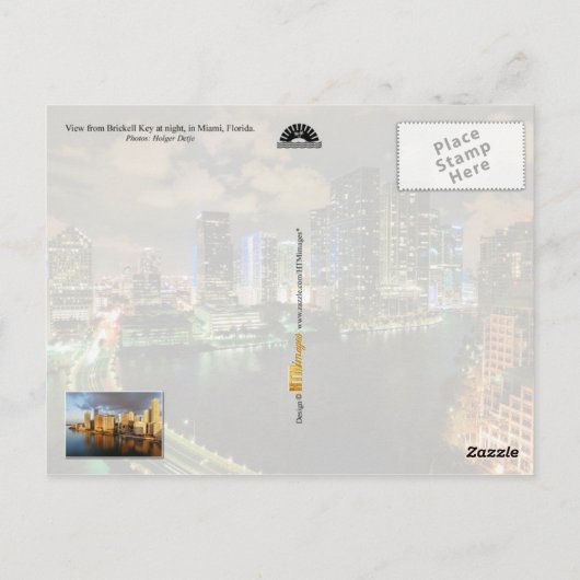フロリダ州マイアミのブリックル・スカイラインの夜景 ポストカード (裏面)