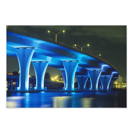 フロリダ州マイアミ港の夜の橋 フォトプリント            (正面)