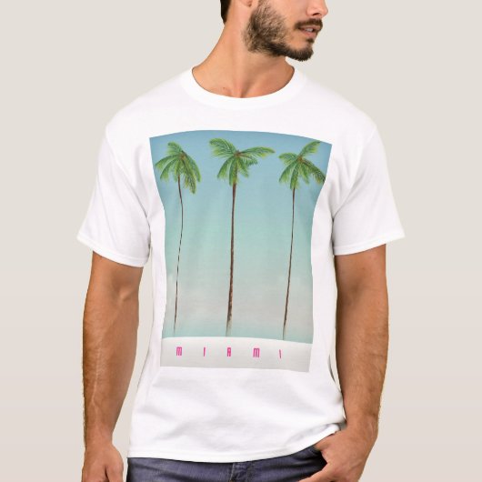 フロリダ州マイアミ ヤシの木のトラベルポスター Tシャツ (正面)