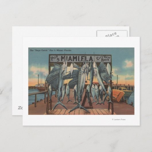 フロリダ州マイアミ – 漁獲された魚とピア5のビュー ポストカード (正面/裏面)