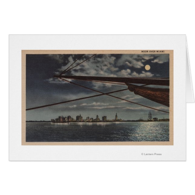 フロリダ州マイアミ – Moonlit View of City Over Water (正面横)