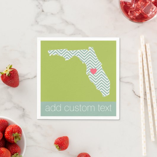 フロリダ州マップの概要とカスタムハートと文字 スタンダードカクテルナプキン (インサイチュ)