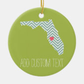 フロリダ州マップの概要とカスタムハートと文字 セラミックオーナメント (正面)