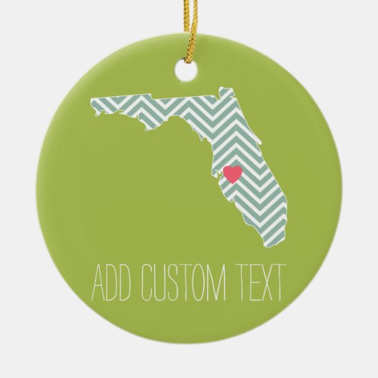 フロリダ州マップの概要とカスタムハートと文字 セラミックオーナメント (正面)