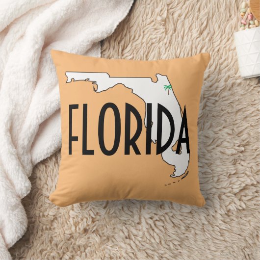 フロリダ州マップパームツリータイポグラフィオレンジ クッション (ブランケット)