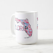フロリダ州マップ輪郭形状ピンクフラミンゴ コーヒーマグカップ (正面左)