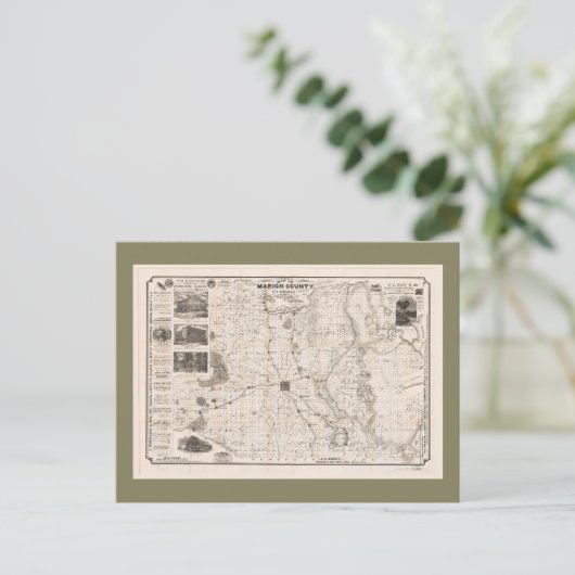 フロリダ州マリオン郡の地図(1892年) ポストカード (スタンド正面)