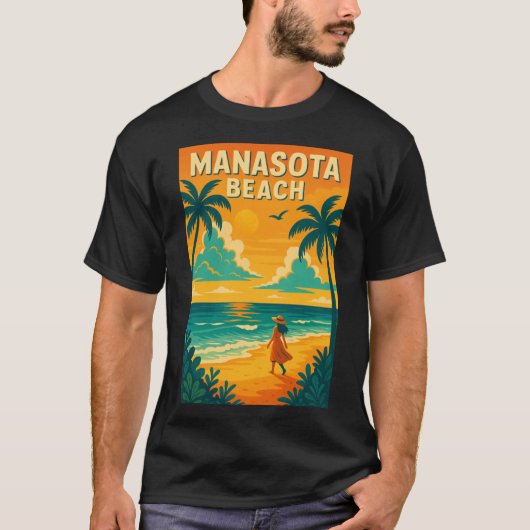 フロリダ州メキシコ湾岸のマナソタビーチの夕方の散歩 Tシャツ (正面)