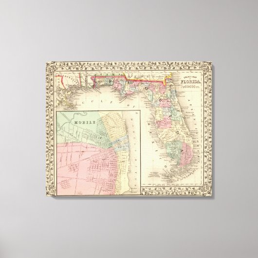 フロリダ州モバイル地図(Mitchell氏) キャンバスプリント (正面)