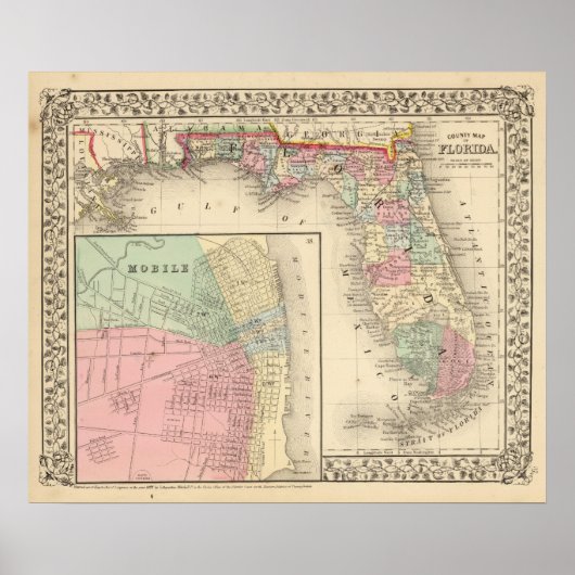 フロリダ州モバイル地図（Mitchell氏） ポスター (正面)